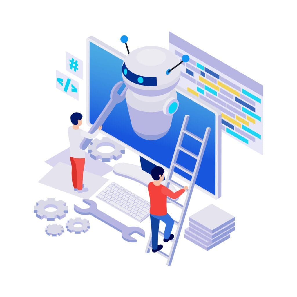 Learn to build DIY AI
image by freepik <a href="https://www.freepik.com/free-vector/characters-fixing-computer-chatbot-isometric-icon-3d_16717151.htm">Image by macrovector on Freepik</a>