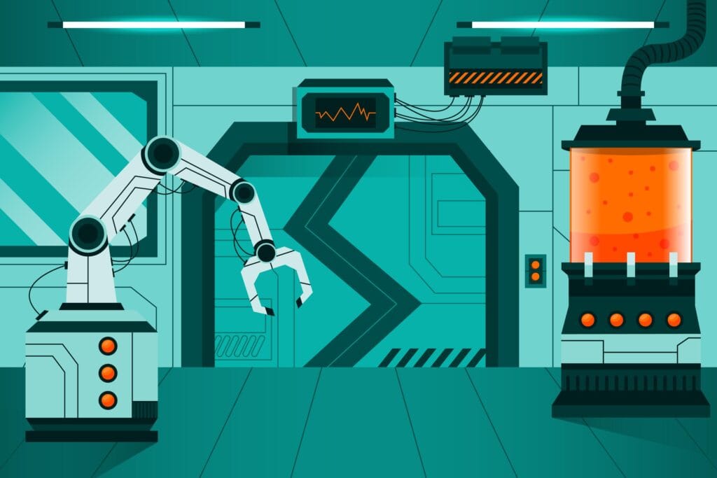 Robotics-future of Tech image by freepik <a href="https://www.freepik.com/free-vector/cartoon-futuristic-laboratory-room_13176172.htm">Image by freepik</a>