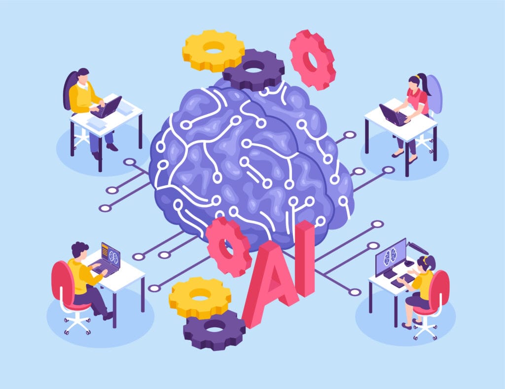 DIY AI projects Image by Freepik <a href="https://www.freepik.com/free-vector/isometric-neural-network-programmer-composition-with-isolated-icons-gear-brain-human-characters-computers-vector-illustration_39094555.htm">Image by macrovector on Freepik</a>